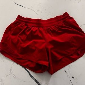 Red lululemon hotty hot shorts